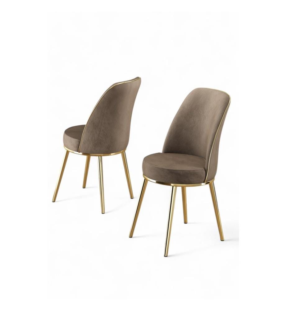 2er-Stuhlset – Cappuccino / Goldfarben