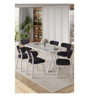 7-teiliges Esszimmer-Set – Weiss / Anthrazit