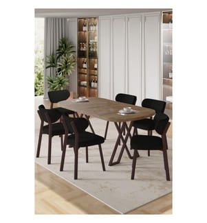 7-teiliges Esszimmer-Set – Atlantische Kiefer / Schwarz