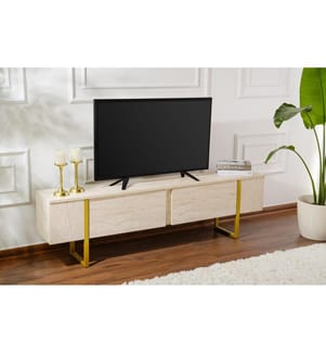TV-Möbel – Travertin / Goldfarben