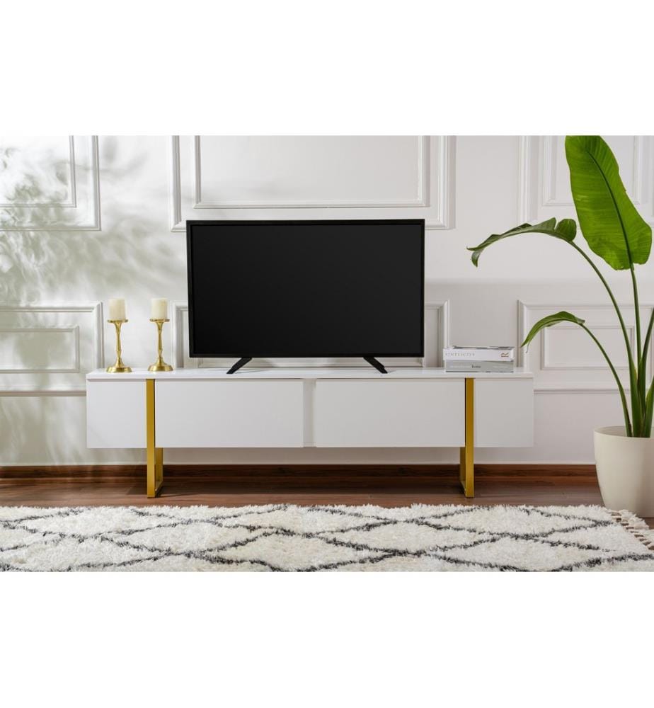 TV Stand - White / Gold