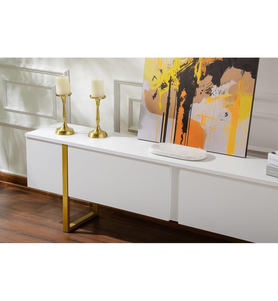 TV Stand - White / Gold