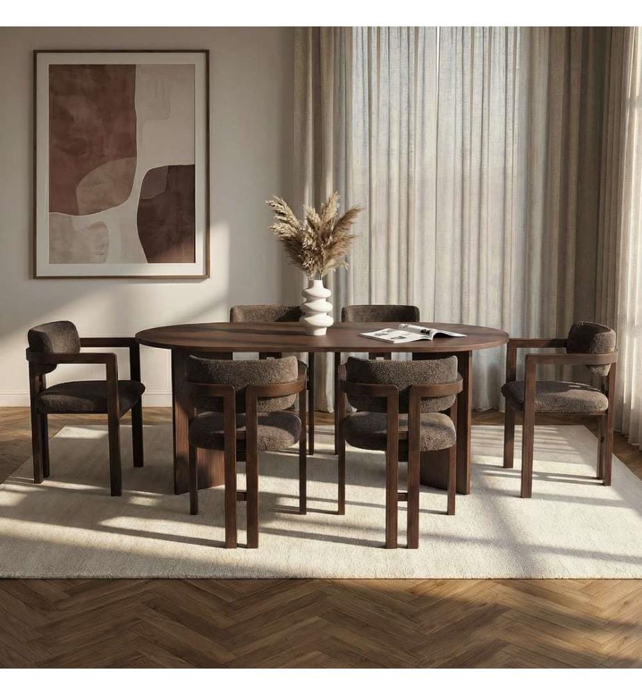 7-teiliges Esszimmer-Set – Nussbaum Milano / Braun