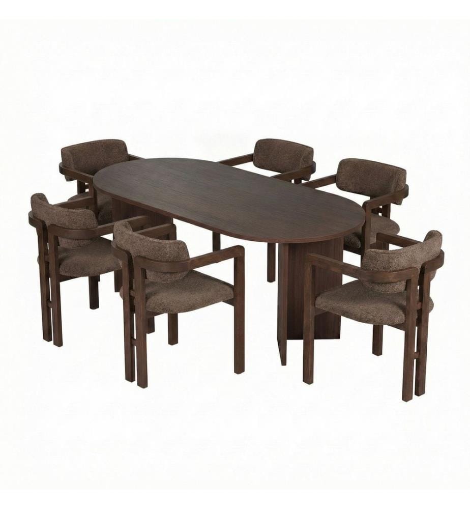 7-teiliges Esszimmer-Set – Nussbaum Milano / Braun