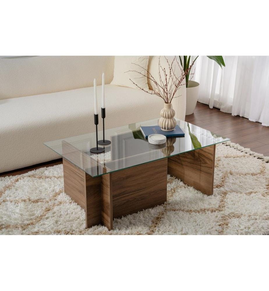 Couchtisch – Nussbaum / Glas