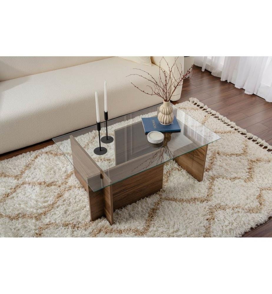 Couchtisch – Nussbaum / Glas