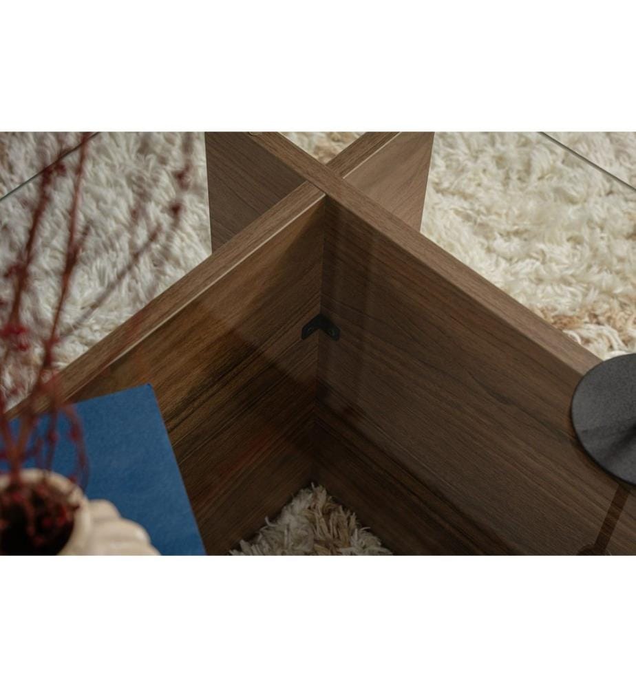 Couchtisch – Nussbaum / Glas