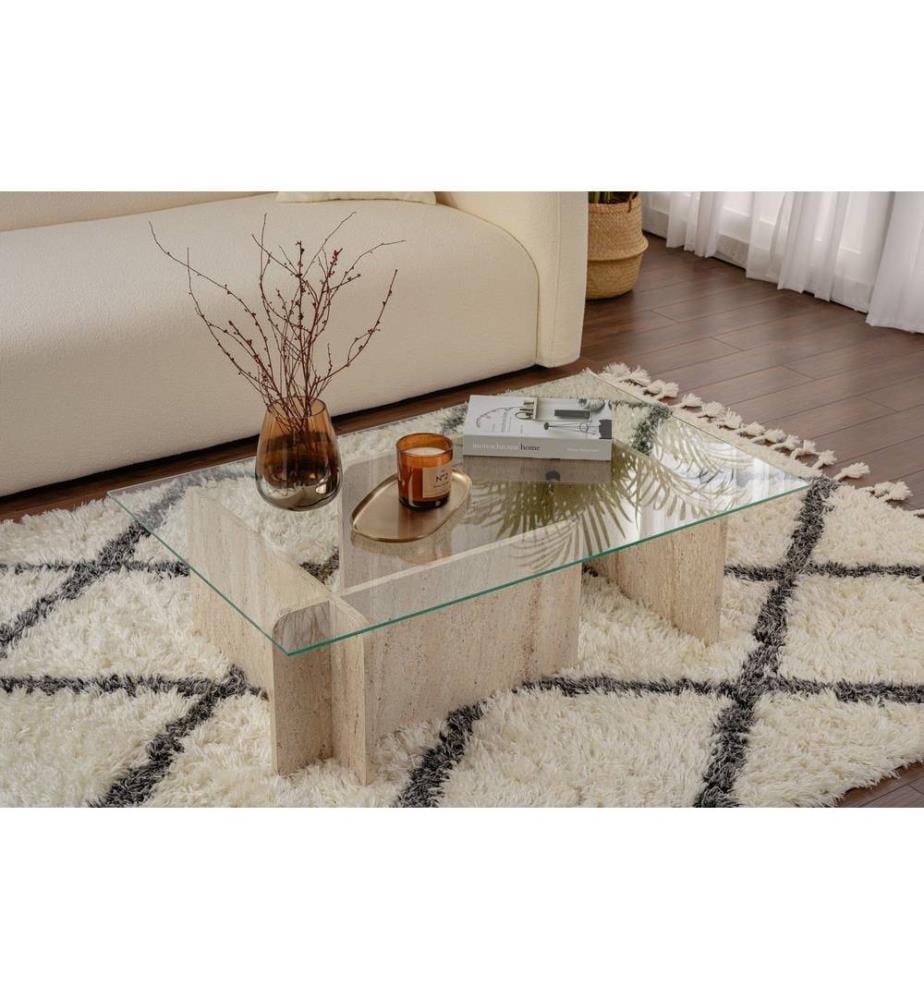 Couchtisch – Travertin / Glas
