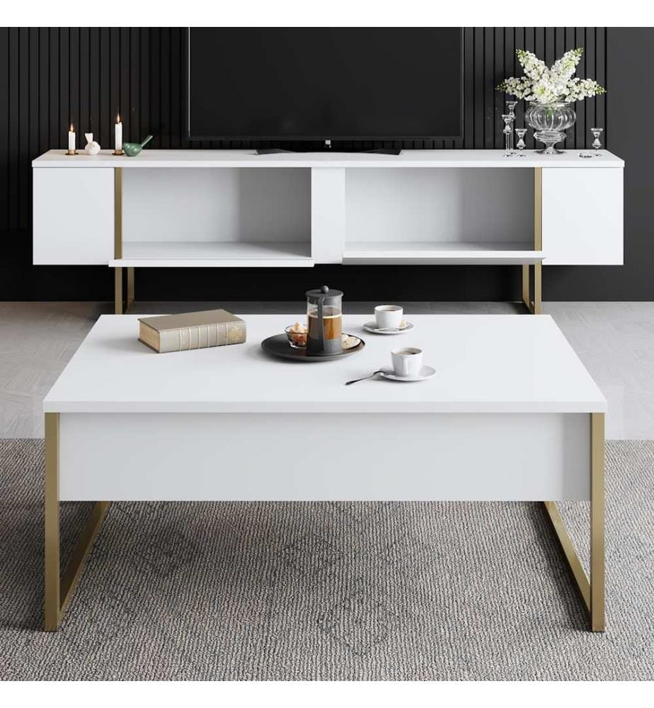 Wohnzimmergarnitur – Weiss / Gold