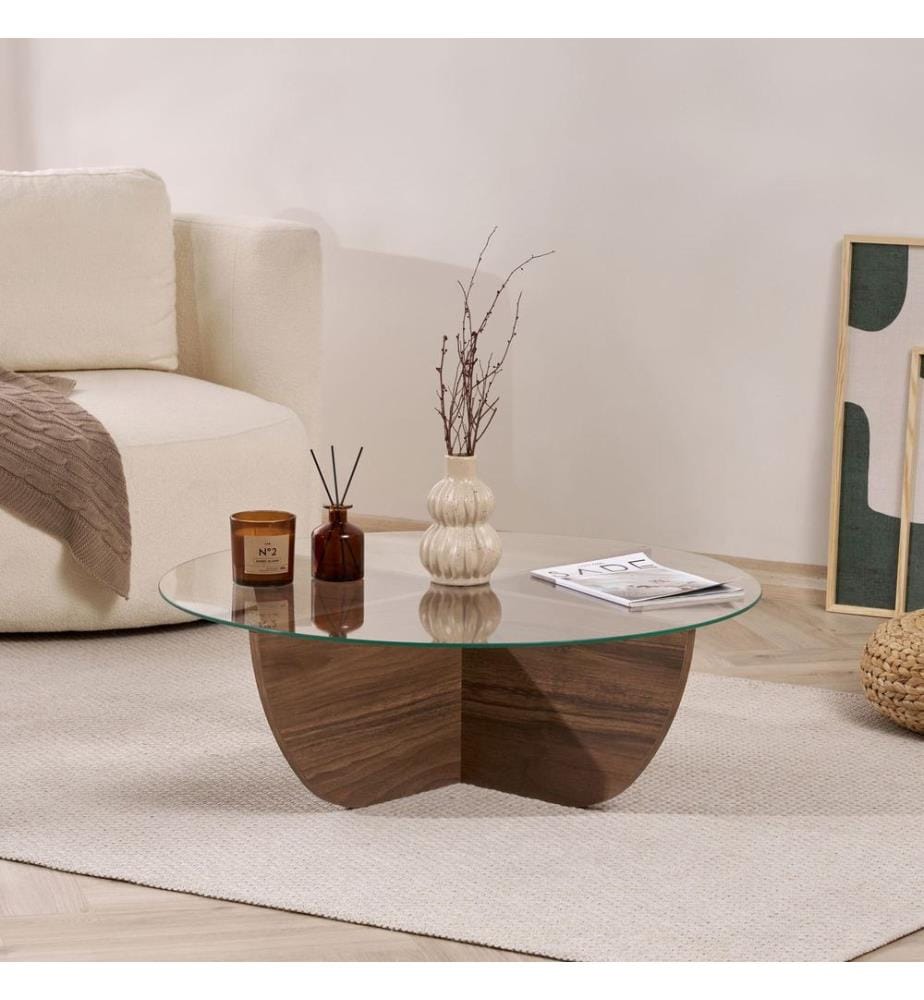 Table basse - Noyer / Verre