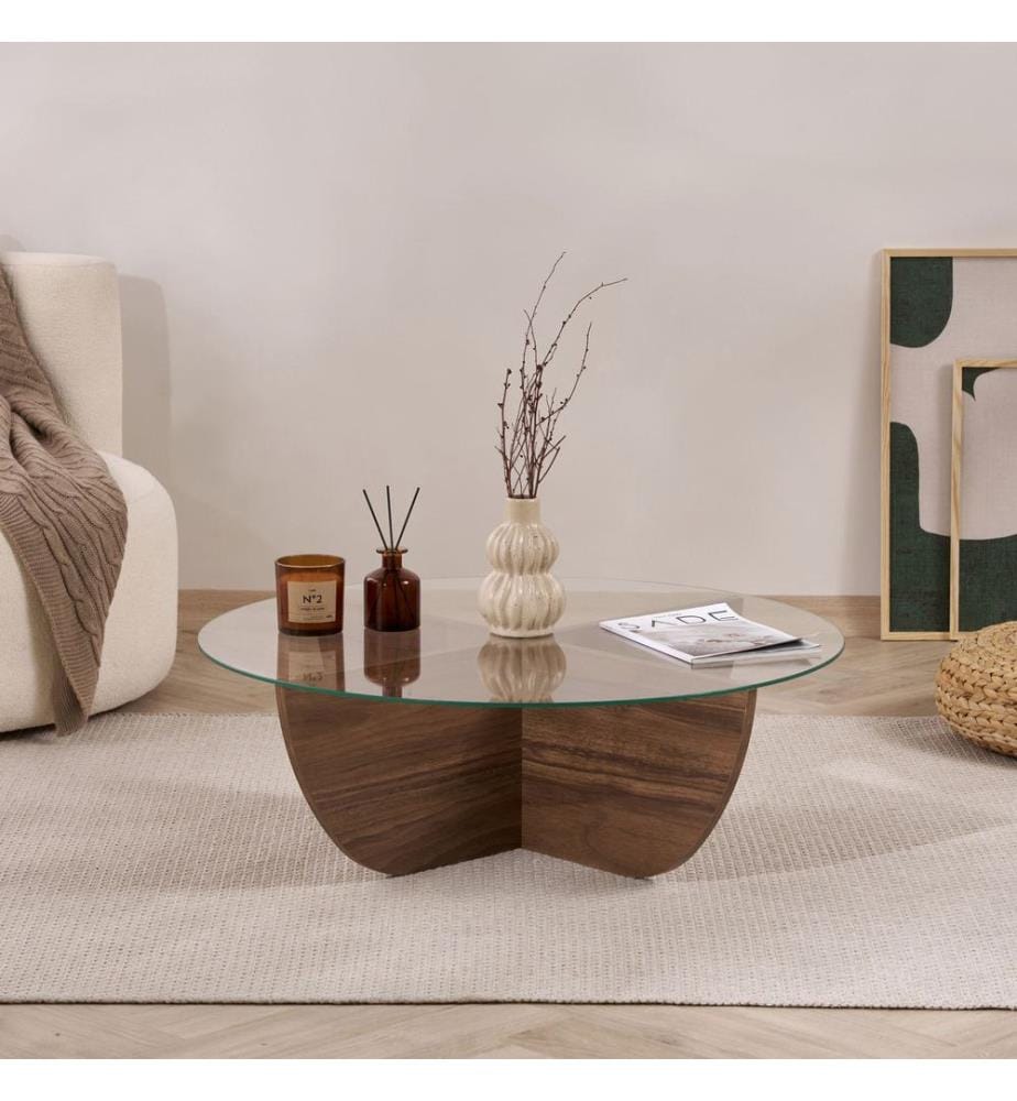 Table basse - Noyer / Verre