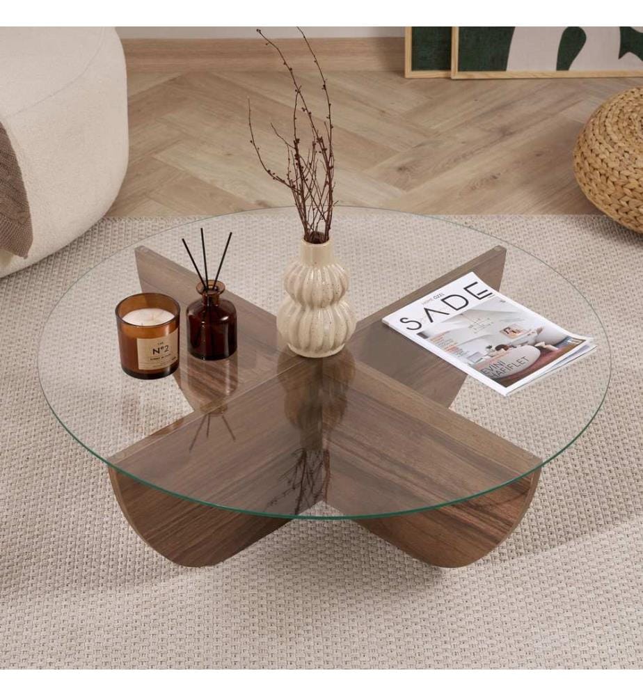 Table basse - Noyer / Verre