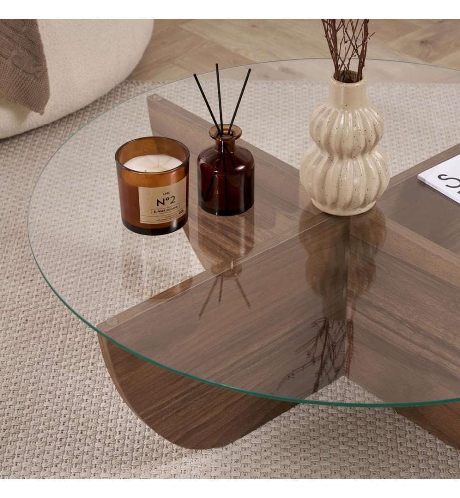 Table basse - Noyer / Verre