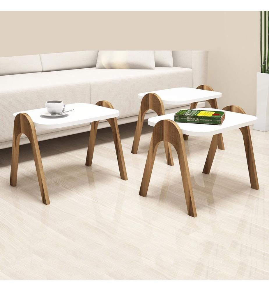 Nesting Table - 3-Piece Set - Walnut / White