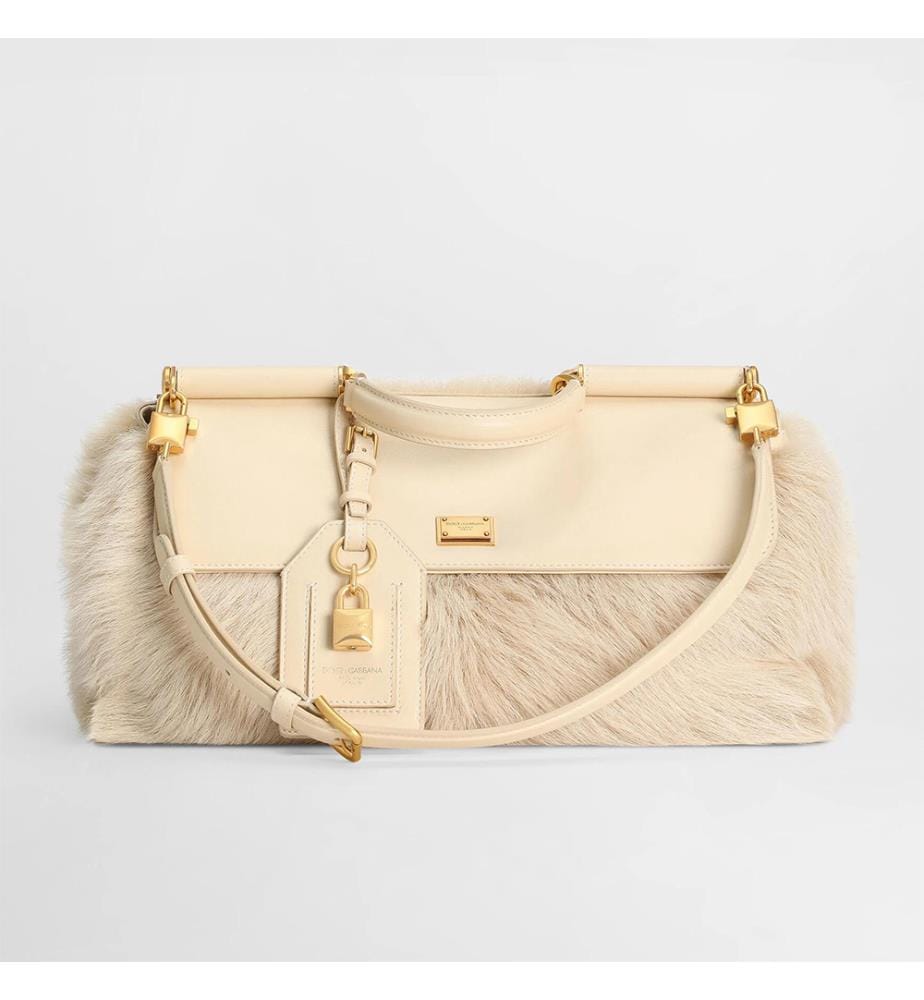 Medium My Sicily Handtasche aus Kalbsleder mit Pelz und Plongé - Beige