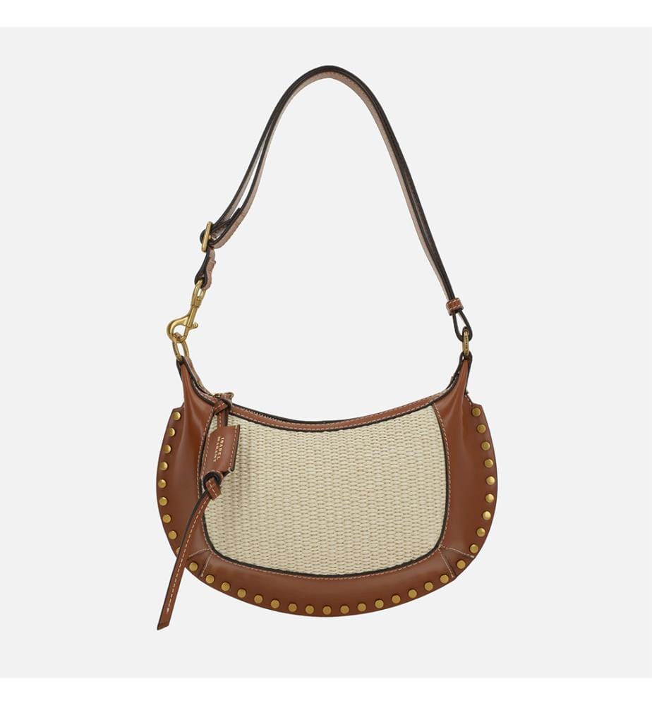 Oskan Moon Umhängetasche aus Raffia und Leder – Natur und Camel