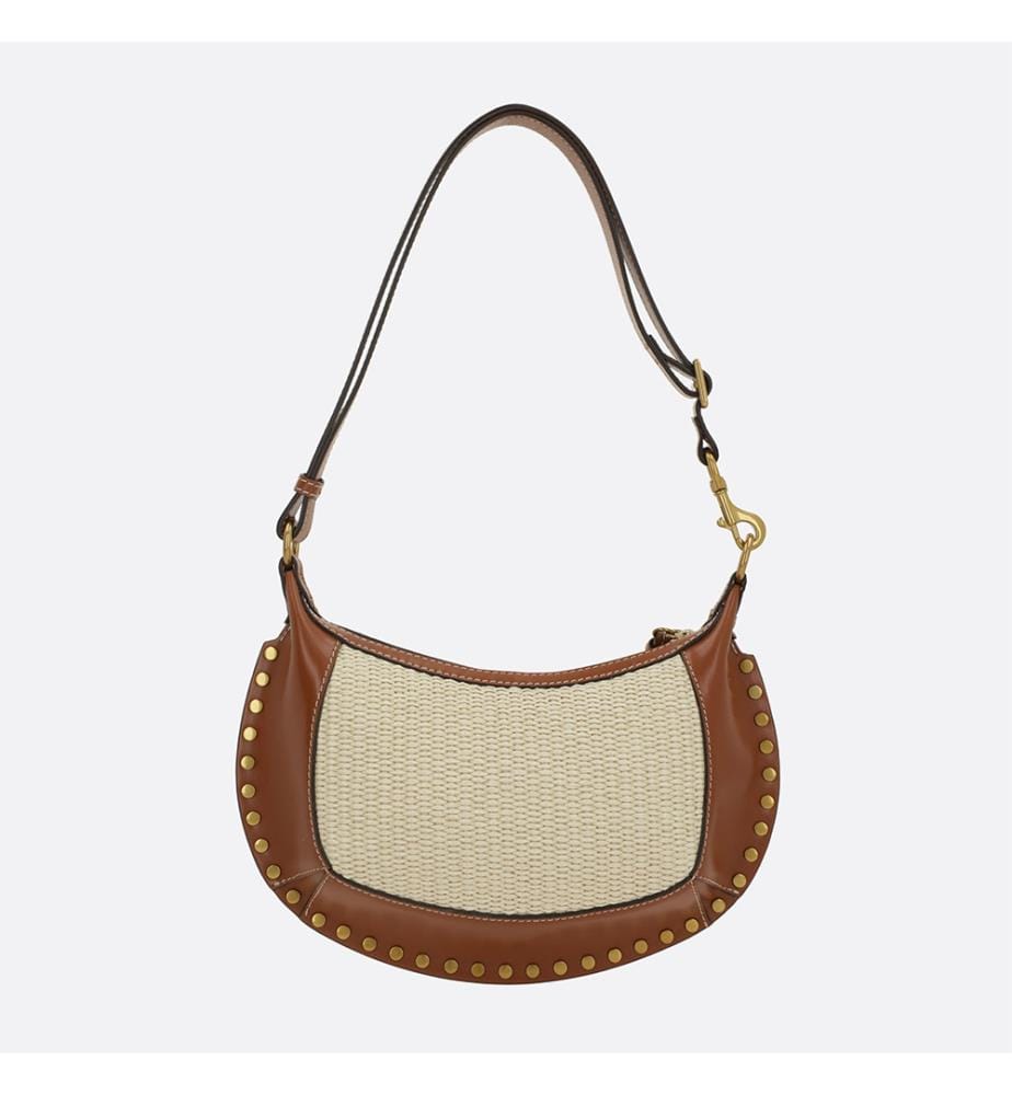 Oskan Moon Umhängetasche aus Raffia und Leder – Natur und Camel