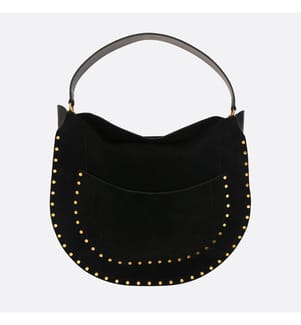 Suede Hobo Bag with Pocket - Black