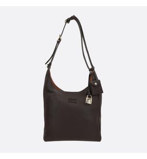 Grained Leather Hobo Bag - Brown