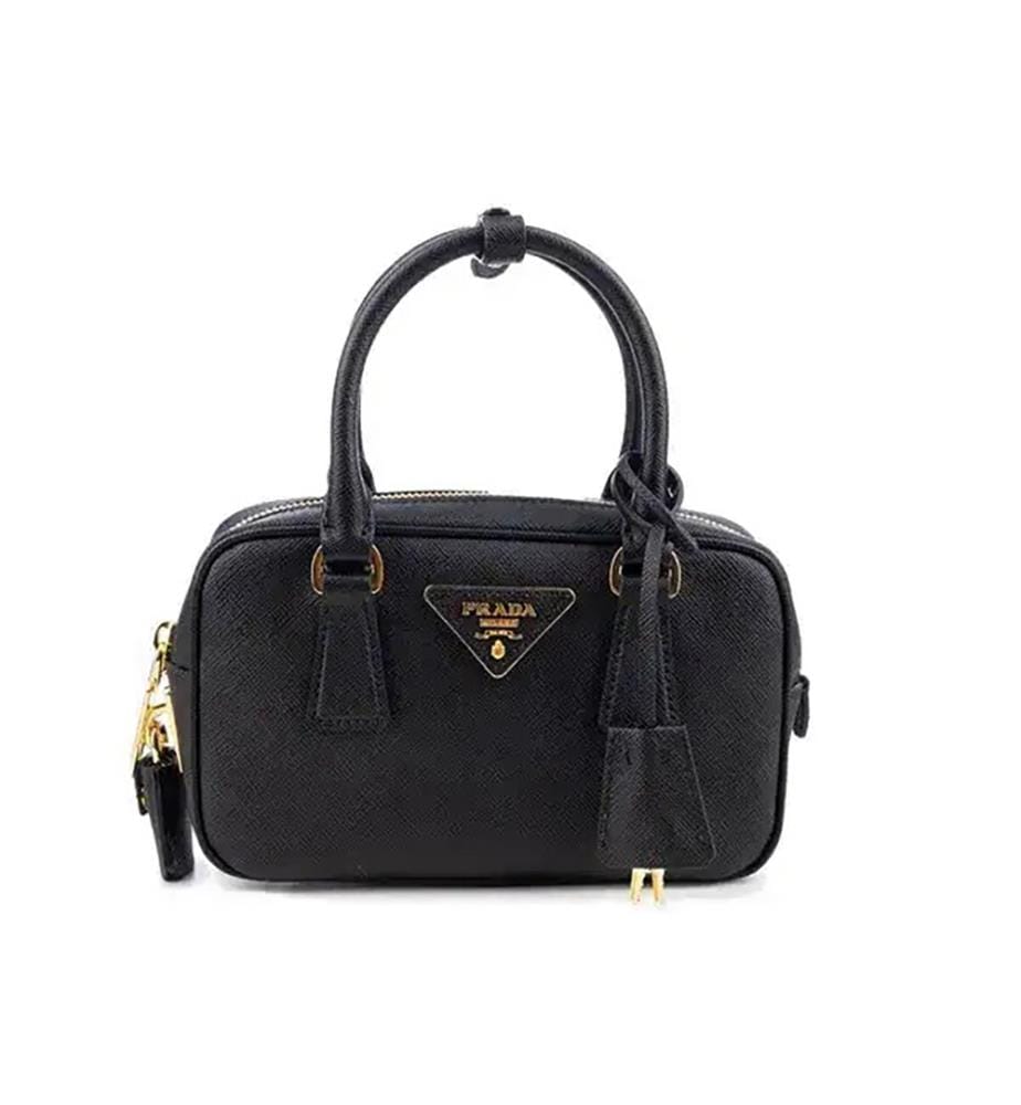 Handtasche aus Saffiano-Leder mit Tragegriff – Schwarz