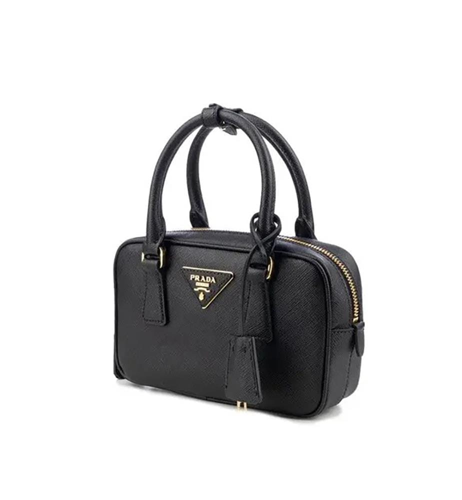 Handtasche aus Saffiano-Leder mit Tragegriff – Schwarz