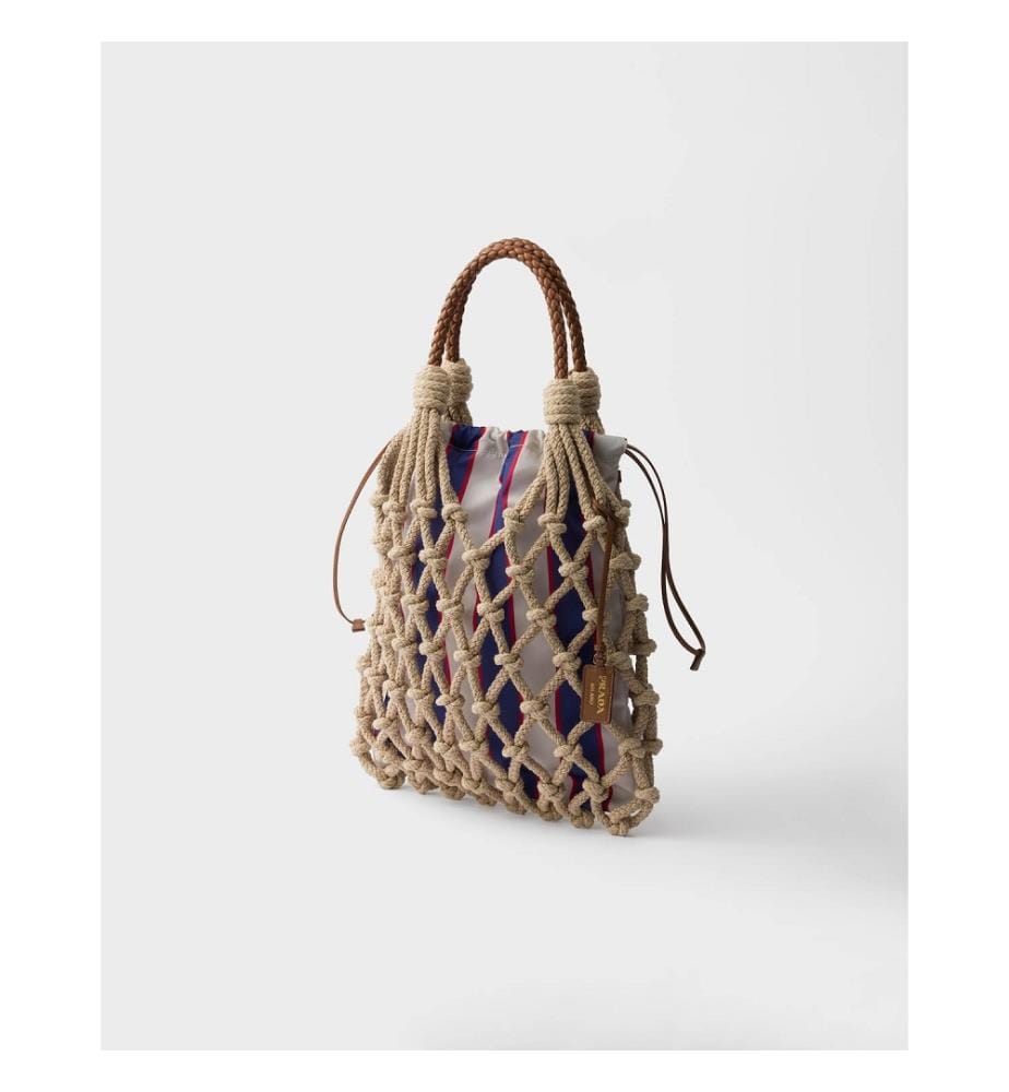 Noué Mittlere Makramee-Tasche aus Baumwolle - Cord und Königsblau