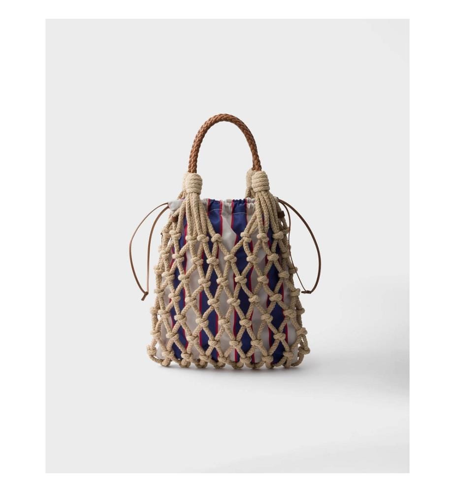 Noué Mittlere Makramee-Tasche aus Baumwolle - Cord und Königsblau