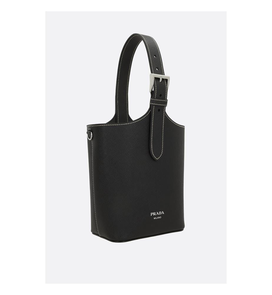 Eimertasche aus Saffiano-Leder - Schwarz