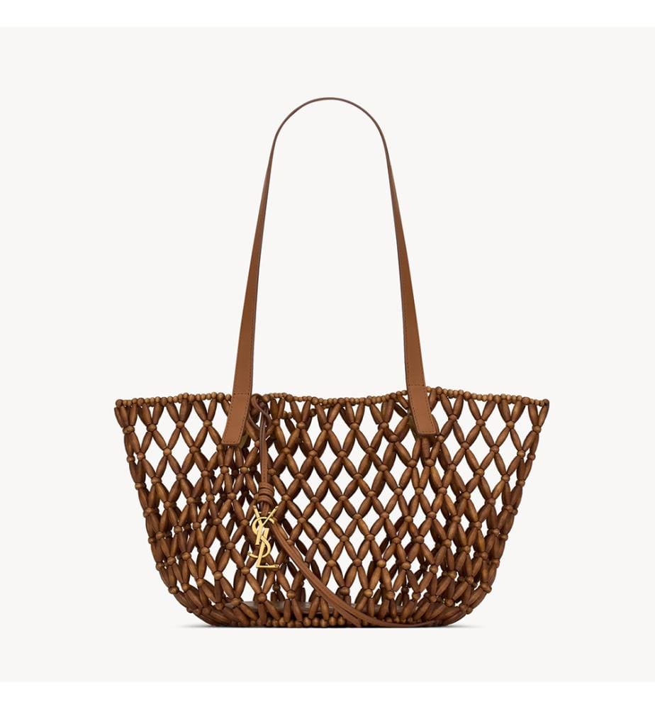 Kleine Korb-Tasche aus Holzperlen – Braun