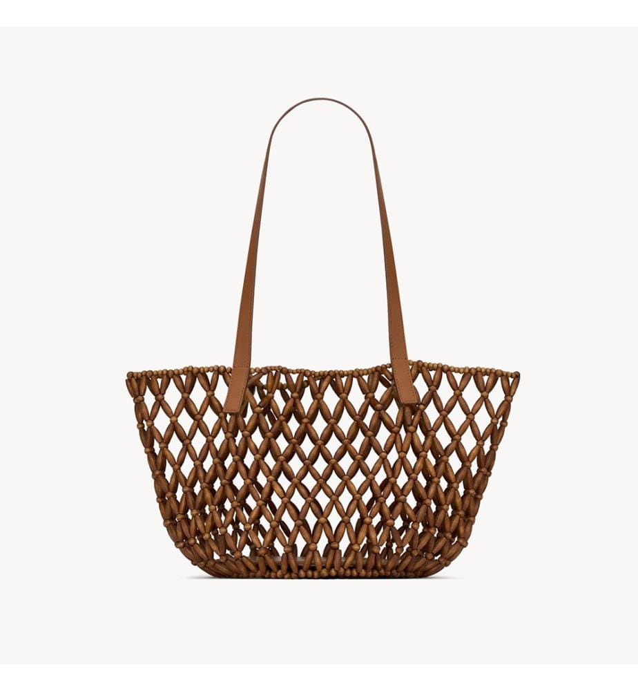 Kleine Korb-Tasche aus Holzperlen – Braun