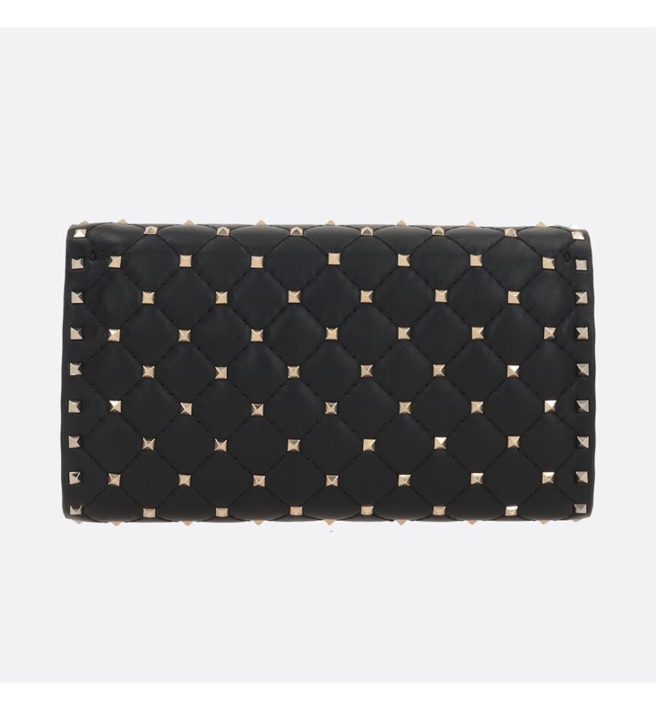 Rockstud Spike-Clutch mit Kette aus gestepptem Nappaleder – Schwarz