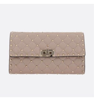 Rockstud Spike-Clutch mit Kette aus gestepptem Nappaleder – Poudre