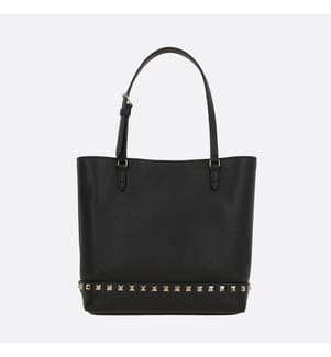 Rockstud-Einkaufstasche aus genarbtem Leder – Schwarz