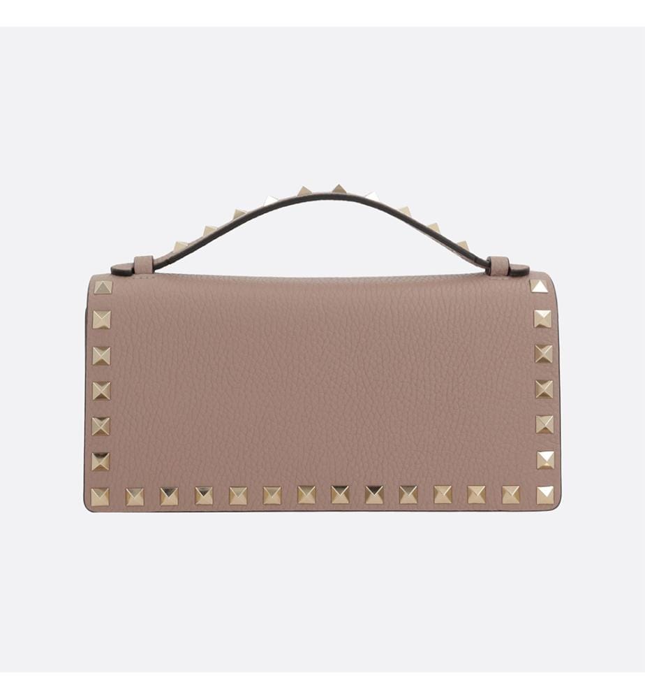 Portefeuille Rockstud à chaîne en cuir grainé - Poudre