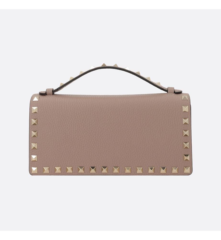 Portefeuille Rockstud à chaîne en cuir grainé - Poudre