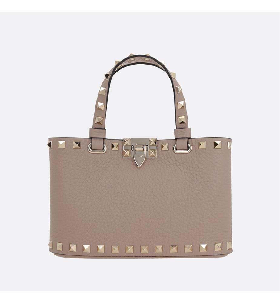 Rockstud Tote Bag in Grained Leather - Powder