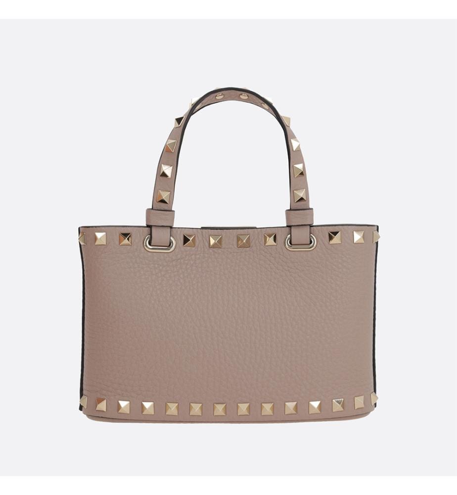 Rockstud Tote Bag in Grained Leather - Powder