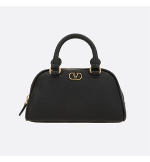 Mini-Bowlingtasche „VLogo Signature“ aus genarbtem Leder – Schwarz
