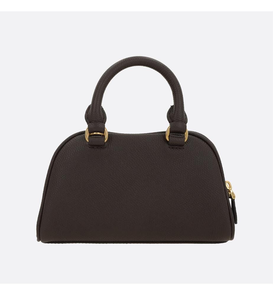 Mini-Bowlingtasche „VLogo Signature“ aus genarbtem Leder – Ebenholzbraun