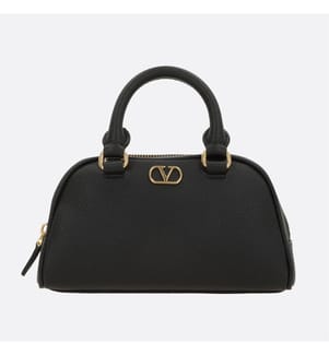 Mini-Bowlingtasche „VLogo Signature“ aus genarbtem Leder – Schwarz