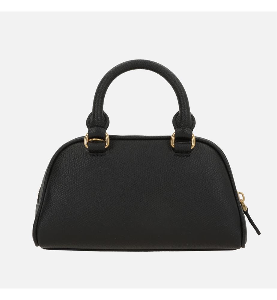 Mini-Bowlingtasche „VLogo Signature“ aus genarbtem Leder – Schwarz