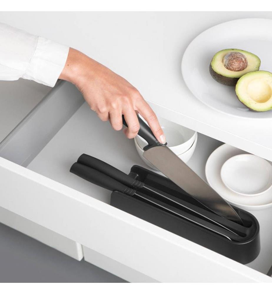 Drawer Knife Block With Tasty Knives - Dark Grey