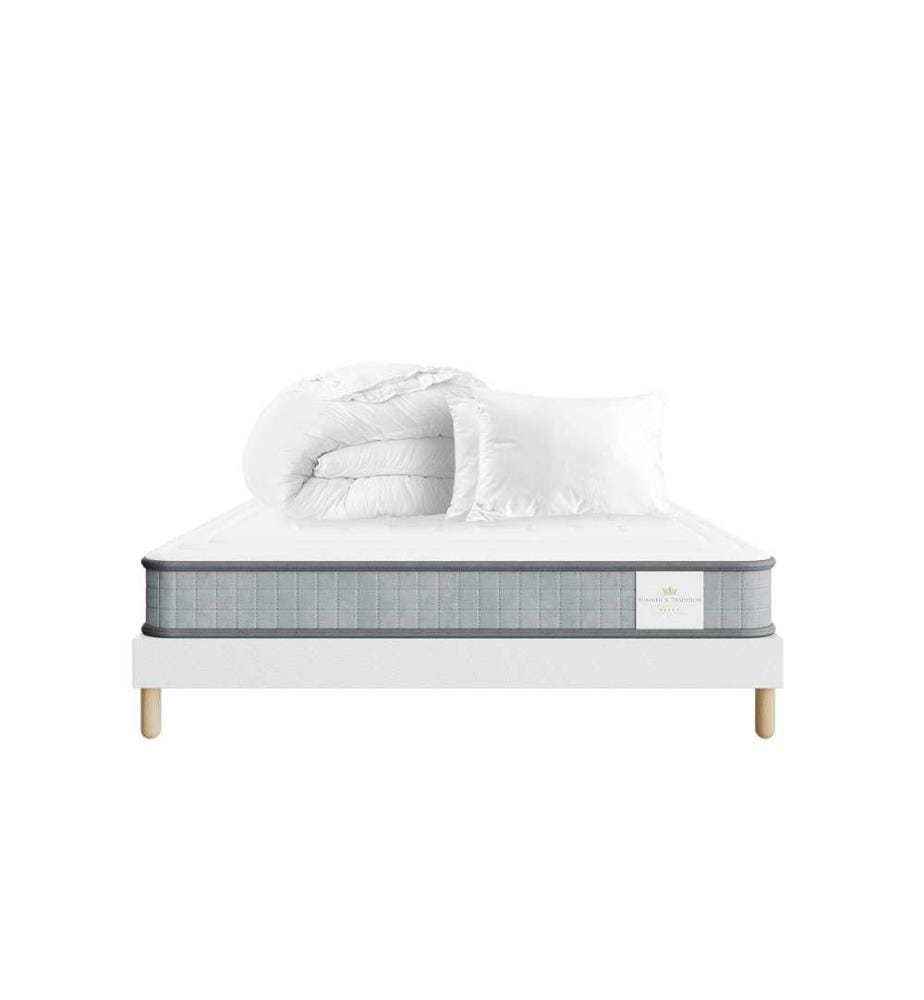Set Matratze + Bettrost 140 x 200 + 2 Kopfkissen 60 x 40 + 1 Duvet 200 x 200 cm - Windsor 17 cm