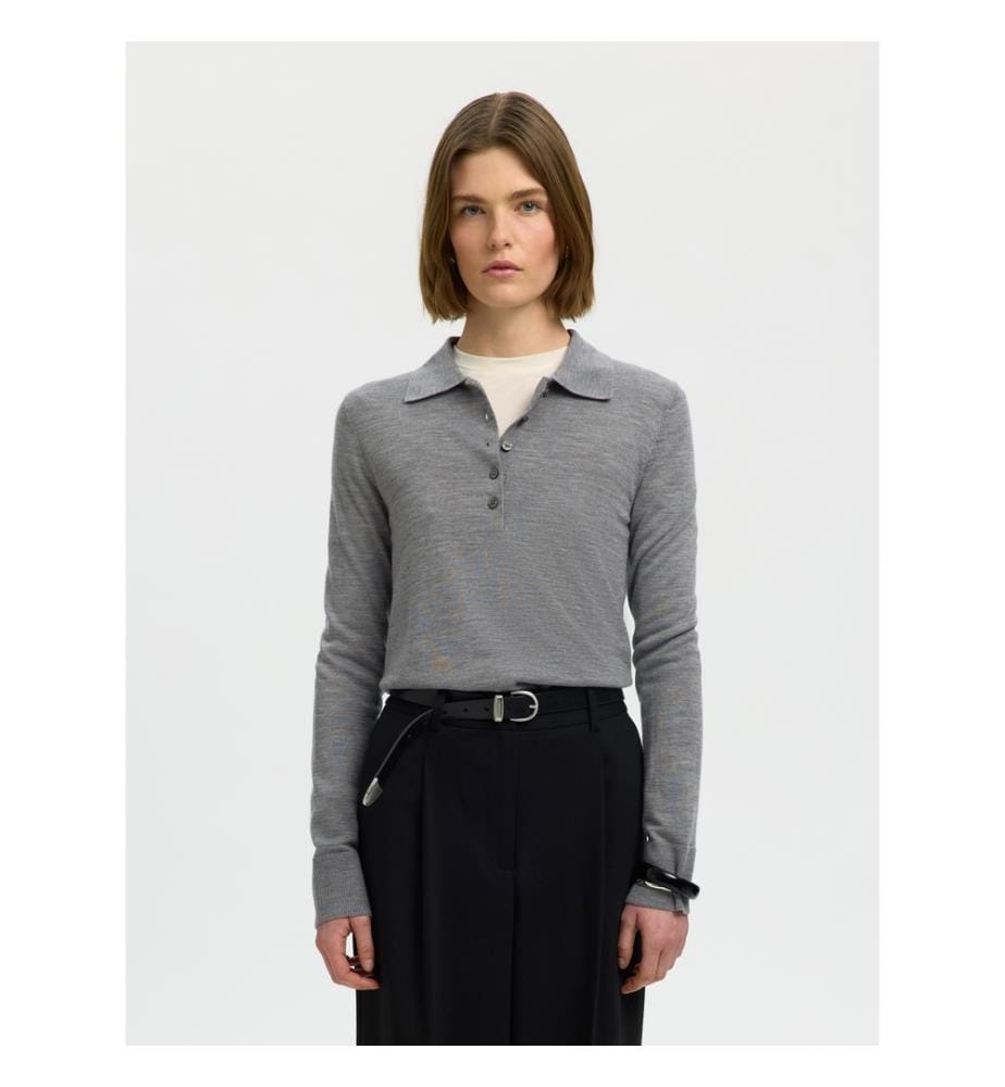 Polo-Shirt aus Mesh - Mittelgrau meliert