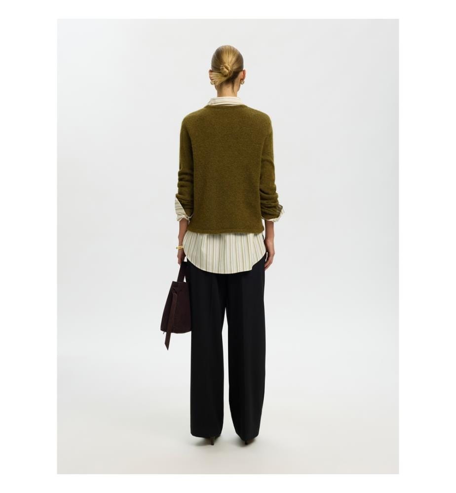 Rundhals-Strickpullover – Tannengrün meliert