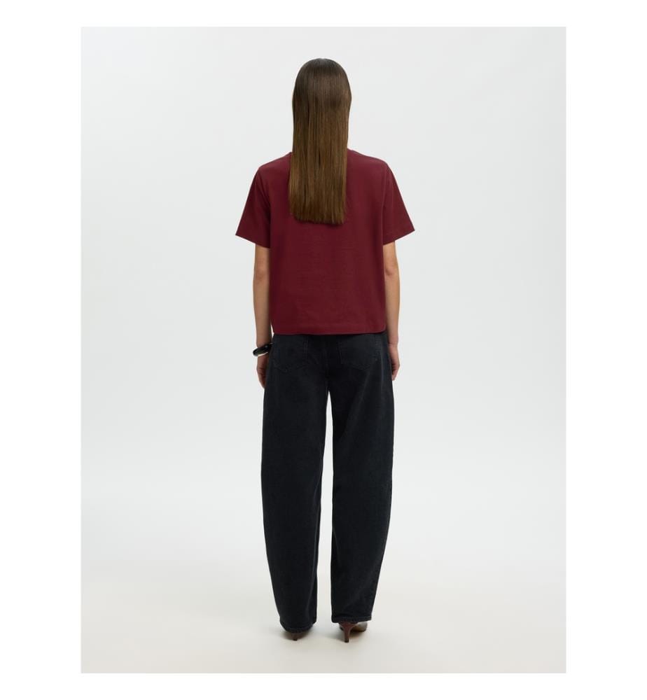 Boxy-T-Shirt – Kirschrot und Mahagoni