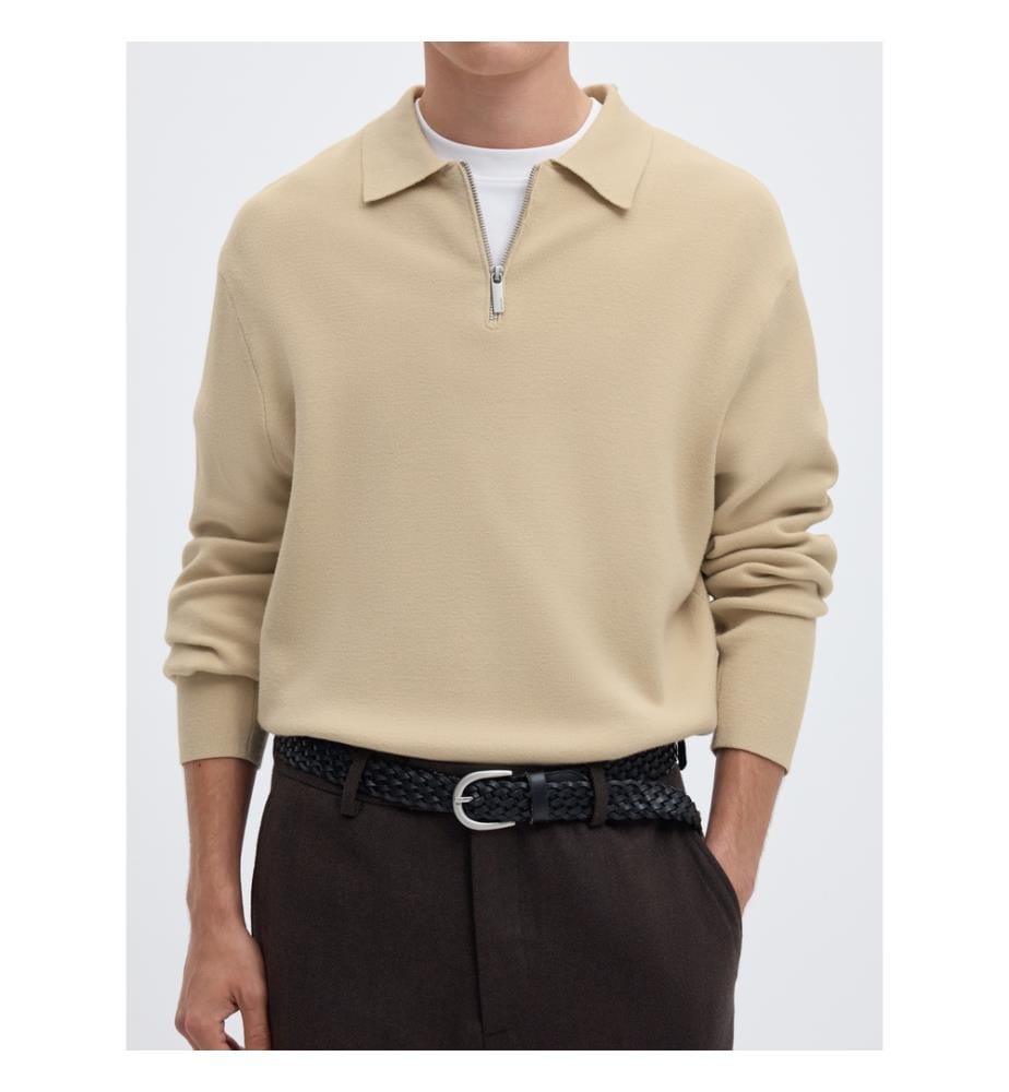 Polohemd mit halbem Reissverschluss – Haferbeige
