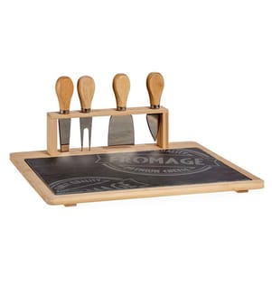 Planche à fromage en bambou et ardoise avec 4 couteaux de la collection KINVARA
