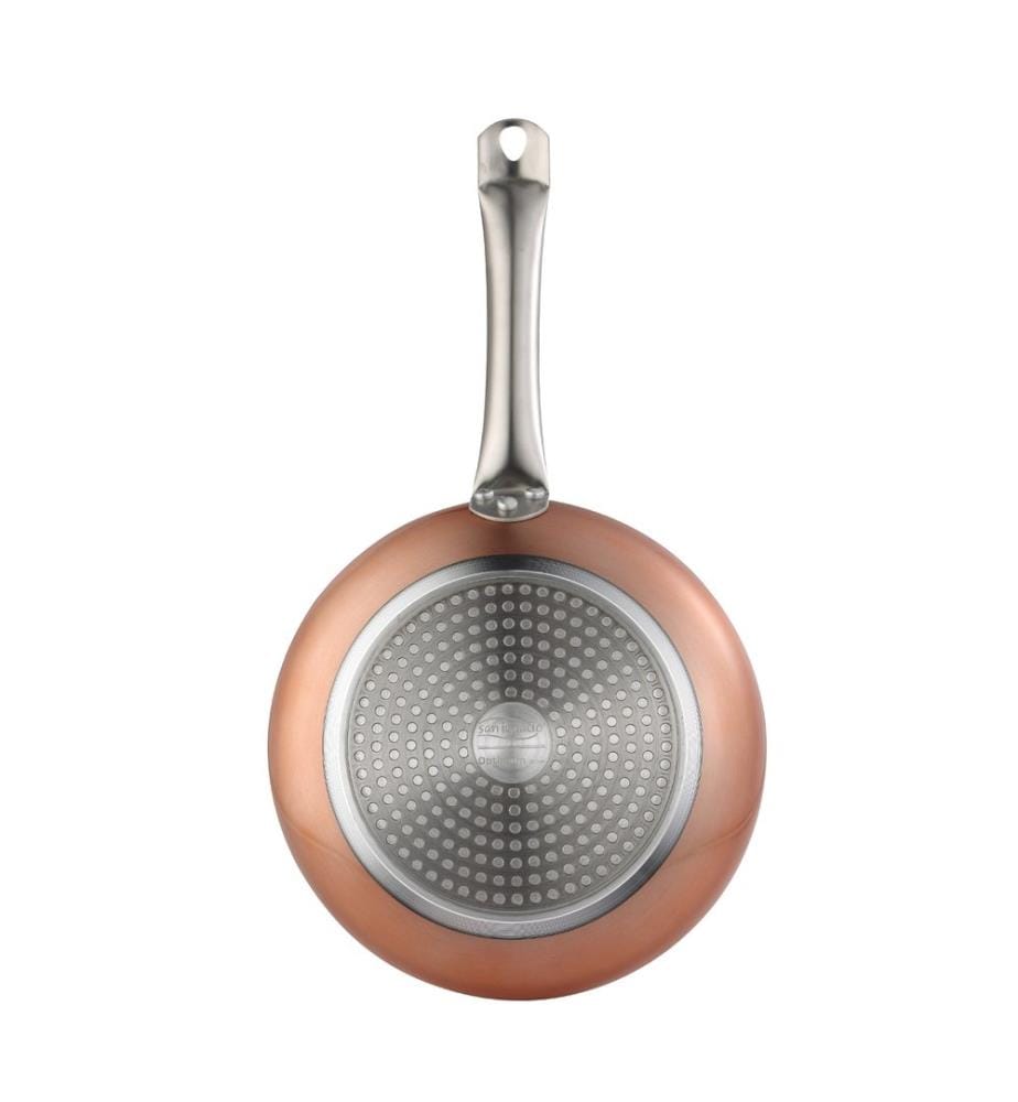 Ensemble de 5 poêles à frire (avec couvercles) en aluminium pressé compatible induction, avec un ensemble de 3 ustensiles de cuisine en silicone et bois.
