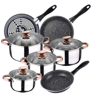 Ensemble de 8 pièces de cuisine SAN IGNACIO Nona avec poêles à frire en acier émaillé MAGEFESA K2 Gransasso (18/20/24 cm)
